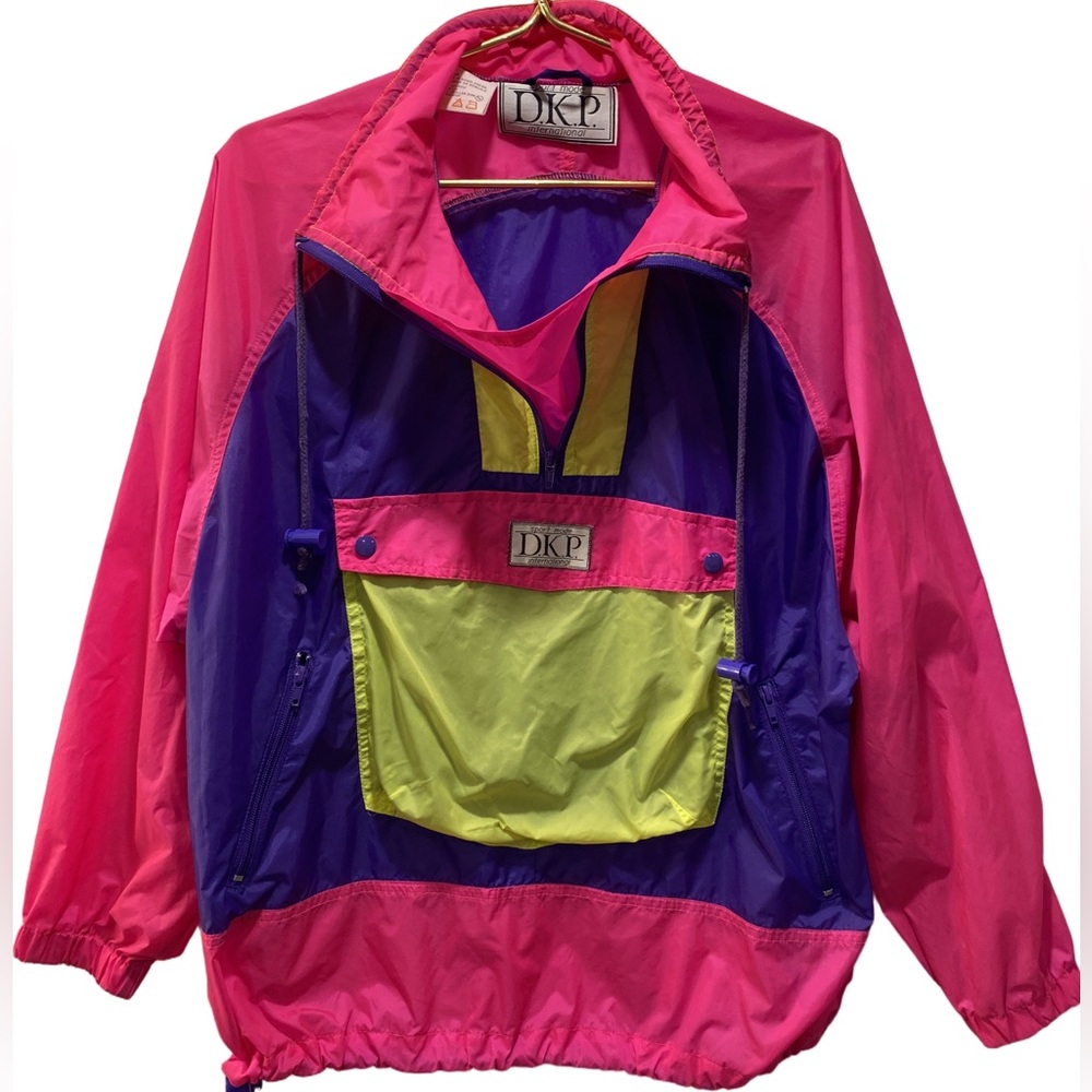 Vintage 80s 90s Neon Colorblock Windbreaker Pullover DKP Sport Mode Unisex